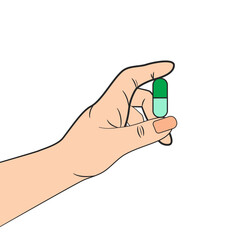 Fototapeta premium Hand holding green pill, vector illustration. EPS10.