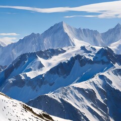 Fototapeta na wymiar A snowy mountain range with powdery snow and a bright blue sky5, Generative AI