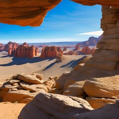 A rocky desert landscape with a bright blue sky and fluffy clouds3, Generative AI
