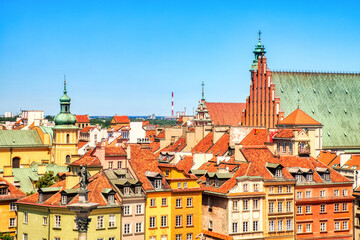 Obraz premium Warsaw Old Town Aerial view during Sunny Summer Day with Blue Sky