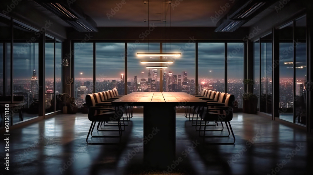 Wall mural a conference room with cityscape views