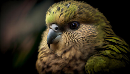 Kakapo New Zealand Parrot Animal Wildlife Closeup Picture Night Parrot Generative AI