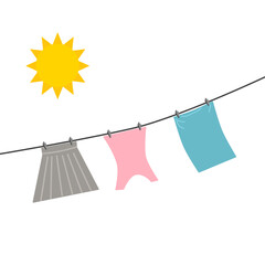 Illustration vector t-shirts hanging on a clothesline on a windy day, banner.