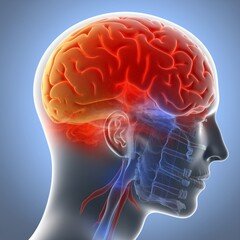 Obraz premium medicine red x-ray blue head medical headache anatomy pain brain. Generative AI.