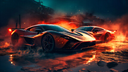 Fast sport cars on the edge of fire wallpapers