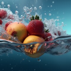 Fototapeta na wymiar healthy vitamin fresh drop fruit splashing strawberry green food background water. Generative AI.