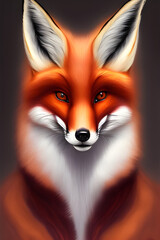 Obraz premium Portrait of a red fox. The head of a beautiful forest animal. Smart look of a dodgy fox, a skillful predator and an elegant animal, generative AI