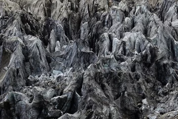 Papier Peint photo Manaslu The telephoto shot captures the majestic expanse and intricate details of the Manaslu Glaciers in the Nepalese Himalayas, resembling a stunning black and white painting.