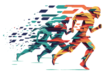 Running Guys in Geometrical Shape with Colorful ART on Transparent Background