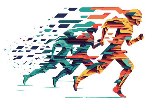 Running Guys in Geometrical Shape with Colorful ART on Transparent Background