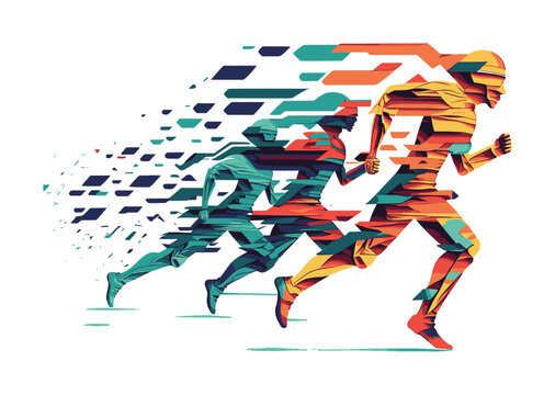 Running Guys in Geometrical Shape with Colorful ART