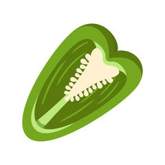 Sweet green bell pepper isolated on white background. Bell pepper in Cartoon style. Vector illustration