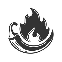 Chili pepper and fire isolated on white background. Vector illustration
