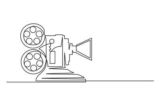 recommend clip art: Continuous one line drawing of a retro cinema projector. Vintage cinema projector isolated on a white background. Vector illustration