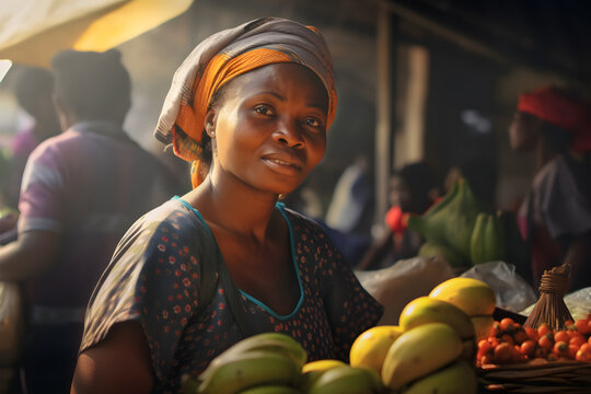 Woman Selling Food Stuff In A Local Market.. Generative Ai