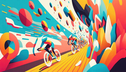 Bicycle race in the style of bright geometric abstractions by Generative AI