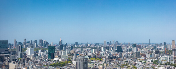(東京都-風景パノラマ)青空の東京都市風景５