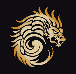 Flat vector illustration of dragon on dark background