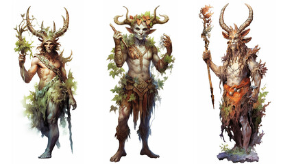 Pagan God of the Forest / Pan / Robin Goodfellow / Greek god Faun. Watercolour illustrations set no 4.