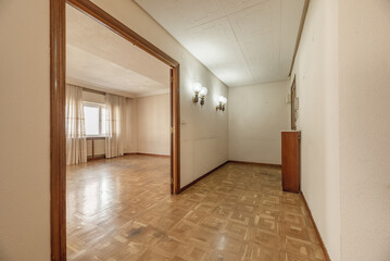 Fototapeta na wymiar An empty house with a large hall with access to a living room