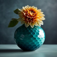 cristal teal vase with beautiful mini sunflower