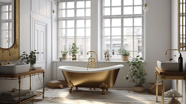 Beautiful design of a classic bathroom. Generative AI.