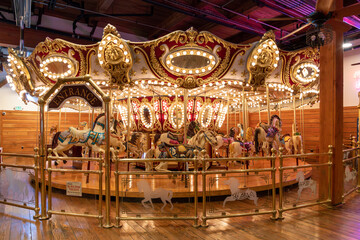 An indoor carousel at the Pier 57 Seattle Waterfront in Seattle, Washington.