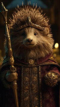 3d rendering of a King Hedgehog. Generative AI
