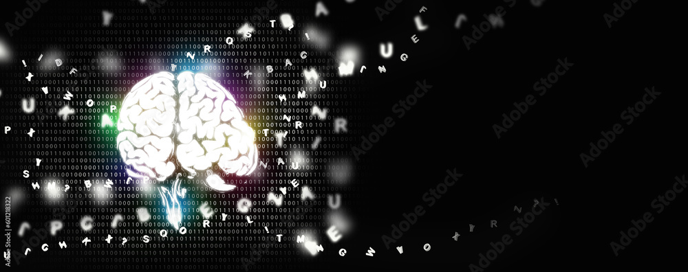 Poster brain decoding concept, decode the brain activity and signal into dialog, ai neuroscience ability, a