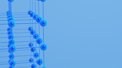 Atomic blue lattice on a blue background. 3d render