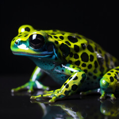 Closeup of a yellow poison frog. AI generated content
