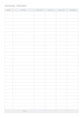 expense tracker template with a simple and minimal style. Note, scheduler, diary, calendar planner document template illustration.