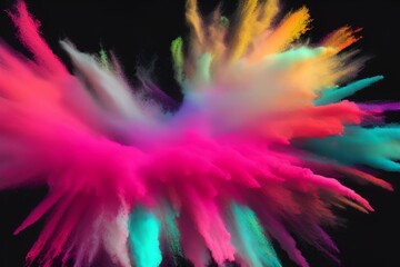 A centered explosion of colorful powder on a black background. Generated with AI