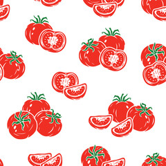 Vector Tomato Seamless pattern. Slice of tomato. Red Tomatoes. Fresh Vegetables. Food Background. Great for food Wrapping Paper, Packaging
