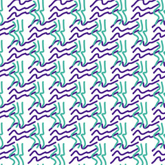 Seamless color pattern of linear doodle squiggles. The style of the 90s. Bright abstract design for background, banner, poster of various shapes. Vector illustration.