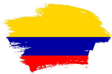 Colombia brush stroke flag vector background. Hand drawn grunge style Colombian painted isolated banner.