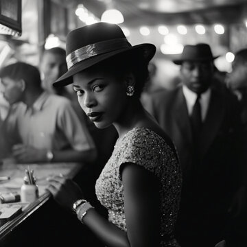 A black and white vintage portrait of a black woman wearing a hat Generative Ai