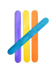 Colorful ice cream sticks on white background