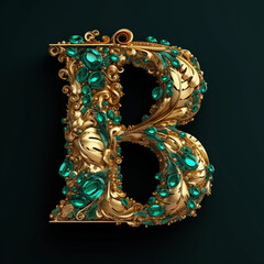 Golden Emerald Symphony: A Mesmerizing Masterpiece of Crafted Opulence in the 3D Letter B