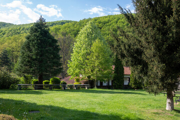 Fototapeta na wymiar Spring view of Vrachesh Monastery, Bulgaria