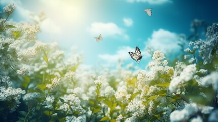 Beautiful Blurred Spring Background with Blooming Flowers in Nature