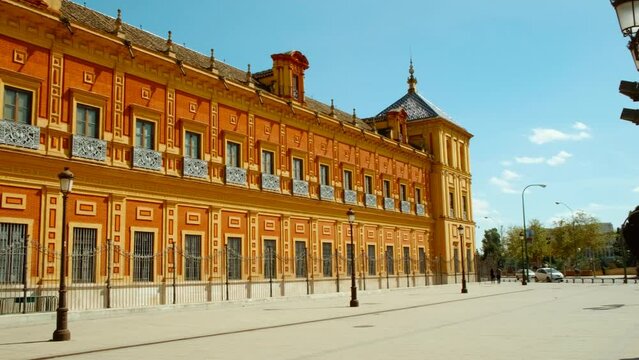 The Palacio de San Telmo, Seville, Andalusia, Spain, a baroque palace with intricate facade, former royal residence, now houses regional government