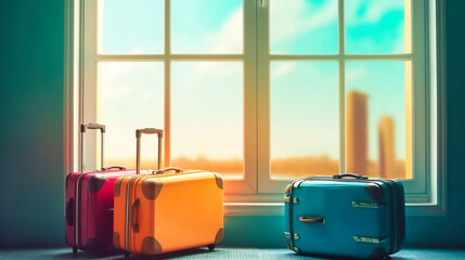 Luggage near a window view of the plane