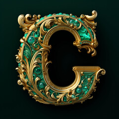Radiant Emerald Splendor: A Lustrous Fusion of Gold and Green in the 3D Letter C