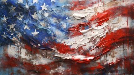 USA Flag abstract painting on metal background. Generative AI.