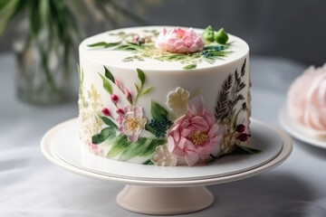 Obraz na płótnie Canvas Cake decorated with cream roses Generative AI