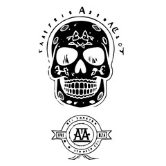 vintage logo with skull in mexican style, generative AI
