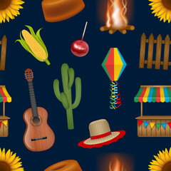 festa junina seamless pattern. june brazilian festival texture