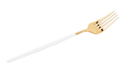 Golden fork on white background