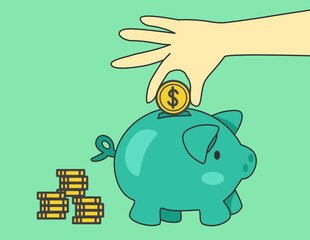 Piggy bank icon with coins money saving concept money planning.